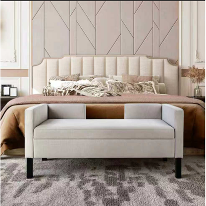47" Ottoman with Storage,Upholstered Entryway Bench for Bedroom and Living Room,End of Bed Bench with Metal Base, Grey. Modern style