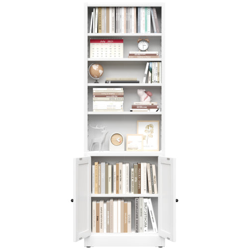 71 Inch Tall 5 Tier Metal Bookshelf With Closed Door Adjustable Storage Cabinet