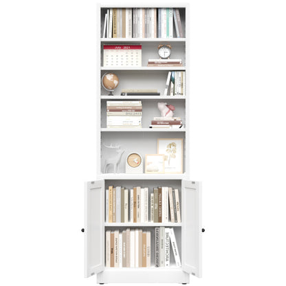 71 Inch Tall 5 Tier Metal Bookshelf With Closed Door Adjustable Storage Cabinet