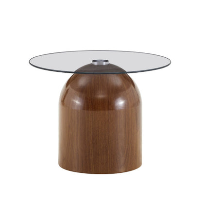 Set of 2 Walnut Nesting Glass Coffee Tables, Space-Saving Round Center Table