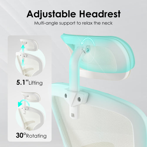 Ergonomic Office Chair, Home Office Desk Chair with Headrest, High Back Computer Chair with Armrests and Adjustable Lumbar Support for Home Office Study Room,White & White