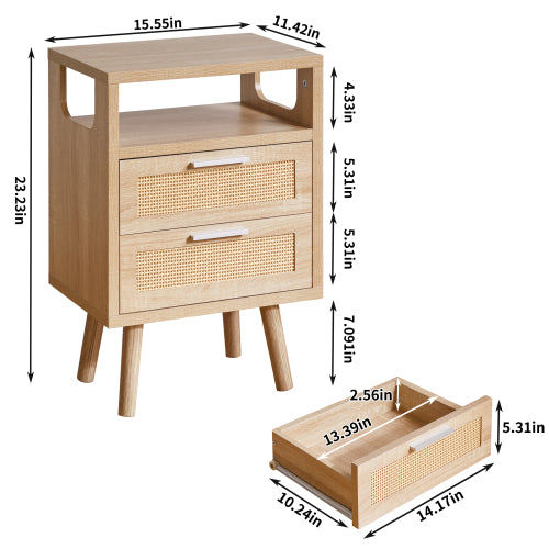 2-Pack Natural Wood 2-Drawer Nightstand