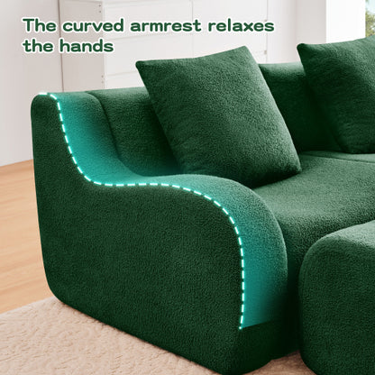 Green Boneless Modular Teddy Fabric Sofa No-Assembly 32D High-Density Sponge Non-Slip Base