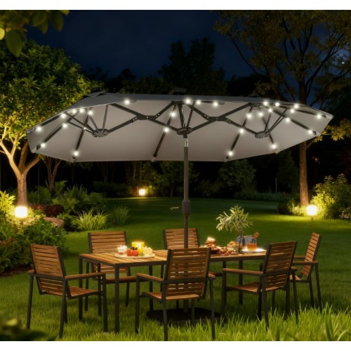 Outdoor Umbrella,Double-sided Outdoor Patio Umbrella,with Solar Lights and Base,Dining Table Umbrella Push Button Tilt