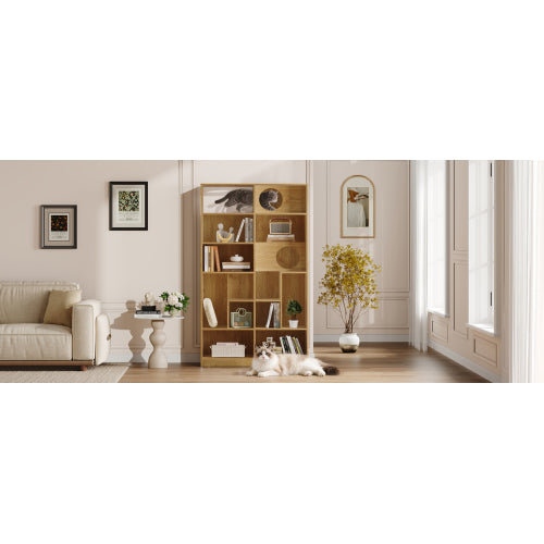 Modern Cat House Bookshelf with Storage and Litter Box Natural