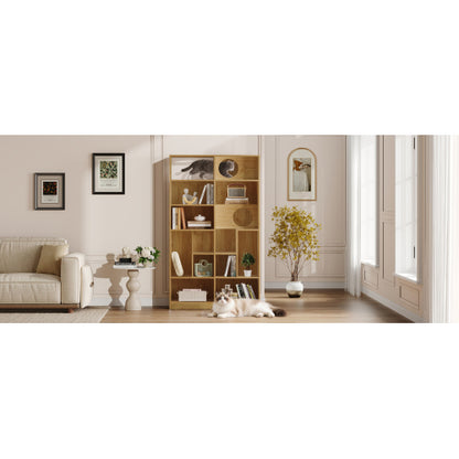 Modern Cat House Bookshelf with Storage and Litter Box Natural