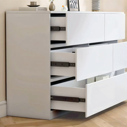 6 Drawer White Dresser, Modern Dresser for Bedroom with Spacious Countertop, Wood Storage Cabinet with Concealed Handles & 6 Deep Drawers for Bedroom, Living Room, Entryway, 15.7" D x 47.2" W x 30.9"