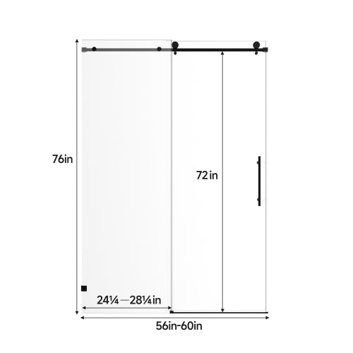 56"-60" W x 76" H Frameless Single Sliding Soft-Close Matte Black Shower Door with 5/16" (8mm) Clear Nano-Coated Tempered Glass and Stainless Steel Handle