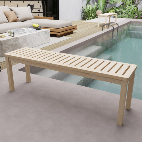 52.1" Outdoor Solid Wood Knot-Free Pine Backless Dining Swimming Pool Beach Bench with Slatted Seat – Modern Bench, Perfect for Patio, Backyard, Entryway, Hallway, Living Room, Bedroom, Front Door