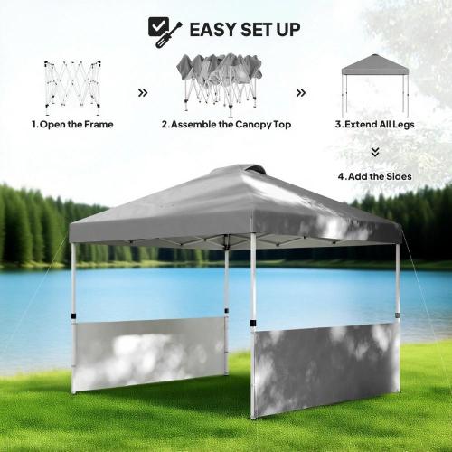 10x 10 ft party tent Pop Up Canopy Tent with 2 Half Sidewalls with Wheeled Carry Bag, Dark Gray