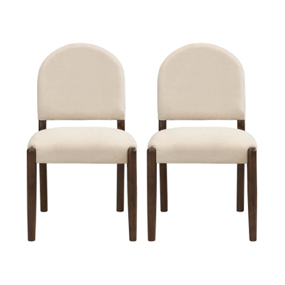 Armless Upholstered Rubberwood Dining Chairs, Set of 2, Beige/Walnut
