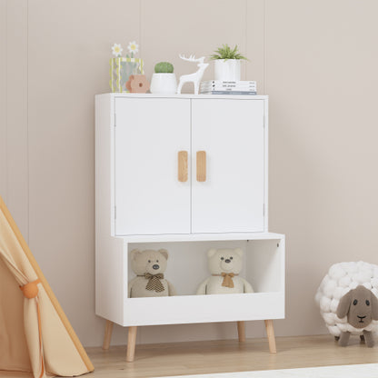 Kids Toy Storage Cabinet with Doors and Open Shelf White