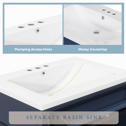 30'' Bathroom Vanity with Top Sink, Modern Bathroom Storage Cabinet with 2 Drawers and a Tip-out Drawer, Single Sink Bathroom Vanity