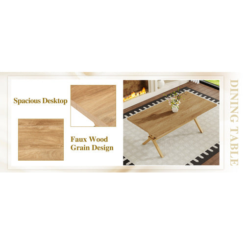 Light Wood Grain MDF Dining Table with X-Shaped Metal Bracket