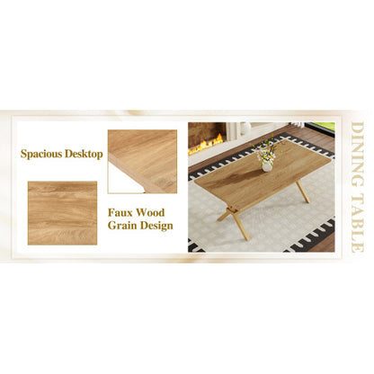 Light Wood Grain MDF Dining Table with X-Shaped Metal Bracket