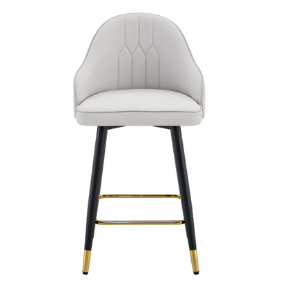 Set of 2  Light Gray PU Leather Bar Stools: 37.7inch High, 25inch Seat Height, Gold Accent Footrest, Ideal for Kitchen Island, Home Bar & Dining Area, Available in Black, White & Dark Gray Splicing Colors.