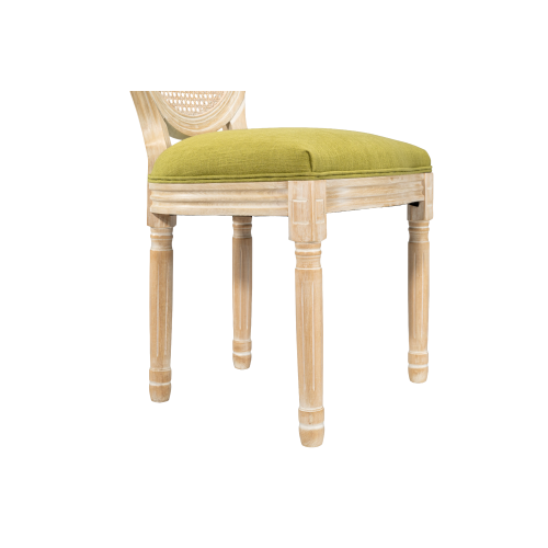 Set of 2 Green French Country Rattan Round Back Dining Chairs, Full Solid Wood Frame Disassemblable Side Chairs