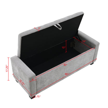 48inch  Ottoman with Storage, Storage Ottoman Bench with Safety Hinge, Upholstered Entryway Bench with Seating for Bedroom, Living Room, Hold up to 350 lb, Light Grey