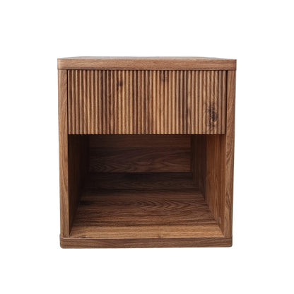 Large Fluted Mid-Century Nightstand, Engineered Wood Bedside Table with Drawer & Open Compartment