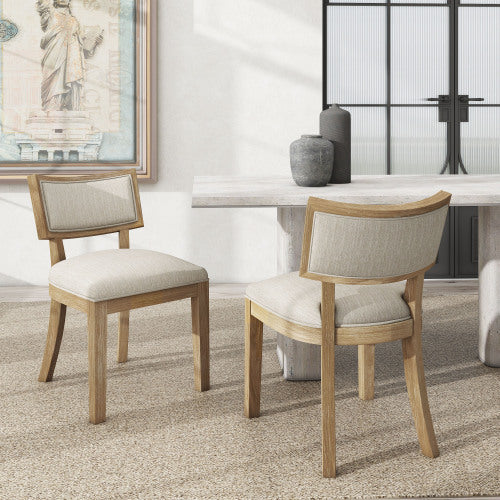 Fabric Upholstered Farmhouse Dining Side Chairs Set of 2, Rubberwood Frame