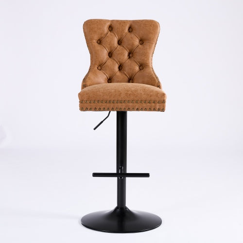 Aged and Retro PU Swivel Barstools Adjusatble Seat Height from 26-33 Inch, Modern Bar Stools with Backs Comfortable Tufted for Home Pub and Kitchen Island (Orange,Set of 2)