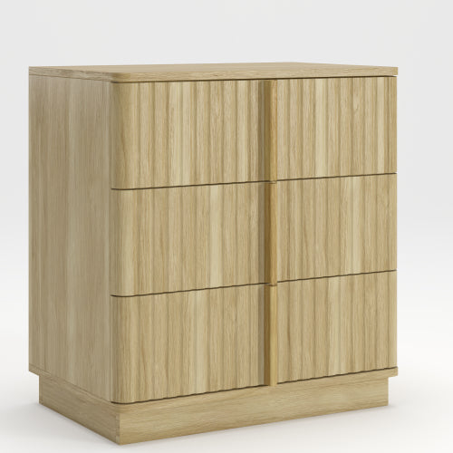 Vertical Stripe 3 Drawer Vintage Nightstand with Storage, Natural Finish