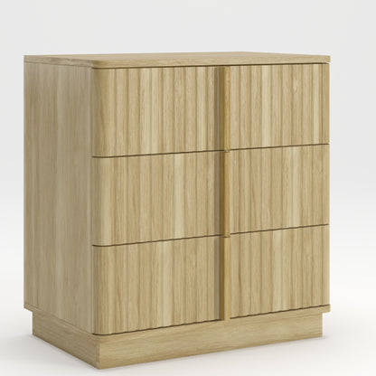 Vertical Stripe 3 Drawer Vintage Nightstand with Storage, Natural Finish