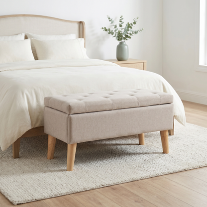 32 inch Wide Square Storage Ottoman Bench with Built-in Tray, Upholstered Footrest, Versatile End of Bed Bench for Bedroom & Entryway
