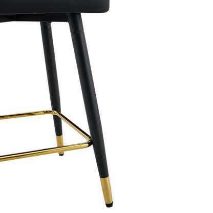 Set of 2 Black PU Leather Bar Stools: 37.7inch High, 25inch Seat Height, Gold Accent Footrest, Ideal for Kitchen Island, Home Bar & Dining Area, Available in Light Gray, White & Dark Gray Splicing Colors.