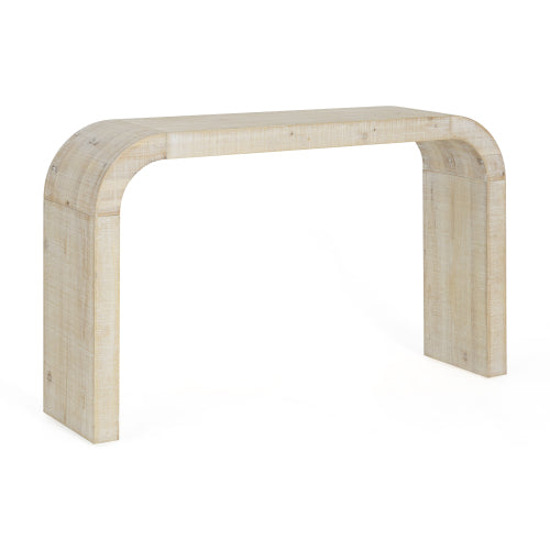 52 inch Wood Console Table with Curved Edge, Natural Texture, Perfect for Entryways and Living Rooms