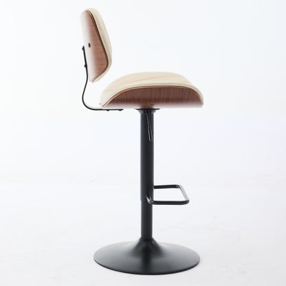 Walnut Bentwood Bar Stools Mid Century Modern Adjustable Counter Height Black Leather Upholstered 360¡ãSwivel Bar Chairs for Kitchen Island/Dining Room/Cafe,Beige,Set of 2