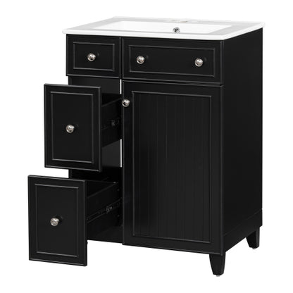 24-Inch Bathroom Vanity Cabinet with Ceramic Sink, 2 Drawers, 1 Door