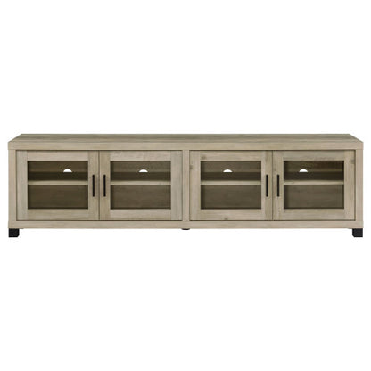 Distressed Pine 79 Inch Farmhouse Media Console, 4 Glass Door TV Stand Fits 85 Inch TV