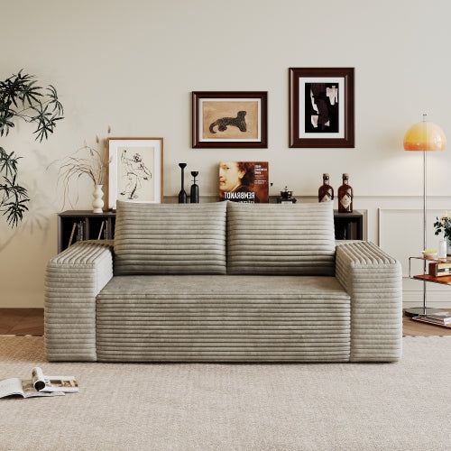 63 inch  Camel Corduroy Loveseat 2-Seater Deep-Seat Sofa, No Assembly
