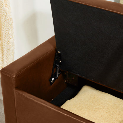 Brown Tufted PU Faux Leather 48 inch Storage Ottoman Bench, Entryway & Bedroom Shoe Bench