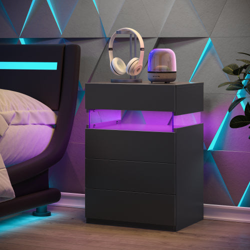Black 4-Drawer LED Nightstand with RGB Lights
