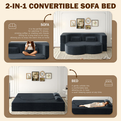Dark Grey Twin Size Corduroy Convertible Floor Sofa Bed,2 Pillows