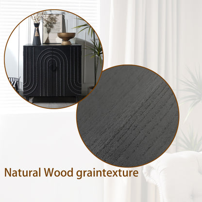 Modern Black Wood Storage Cabinet with Decorative Door, 30in Accent Sideboard for Living Room, Bedroom, or Entryway