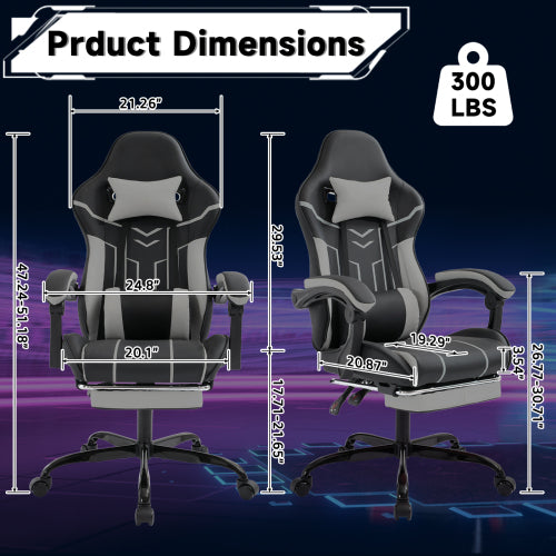 Gaming chair, Computer chair Ergonomic chair with footrest Office chair Ergonomic computer chair with lumbar backrest Blackgray