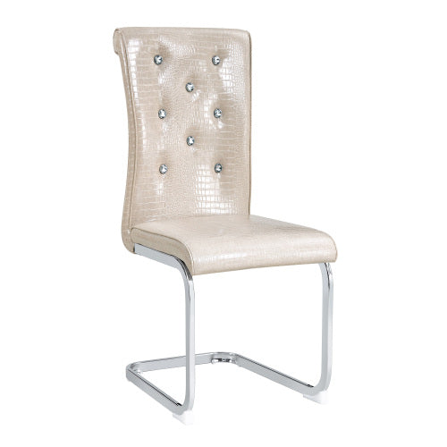 Set of 2 Retro Alligator Skin PVC Dining Chairs, Crystal Buckle Chairs with Electroplated Metal Bow Legs