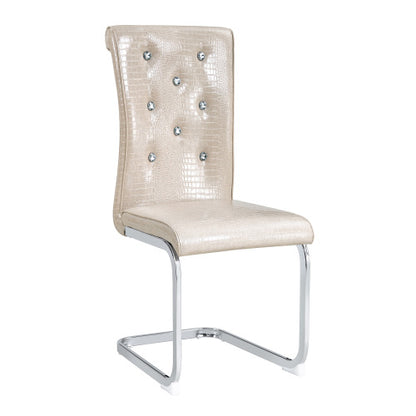 Set of 2 Retro Alligator Skin PVC Dining Chairs, Crystal Buckle Chairs with Electroplated Metal Bow Legs