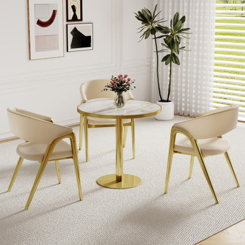 Round Modern Dinning Table 31.5 inches Bistro Table Tulip Table with Faux Marble top,Easy Assemble,Sturdy Metal Frame Diameter