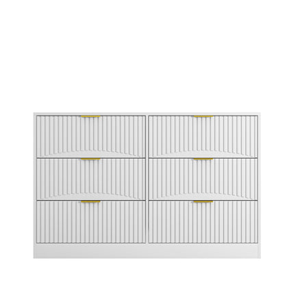 Modern 6-Drawer Dresser, Chest of Drawers for Bedroom, Living Room, Hallway, and Entryway - Large Storage Cabinet, White,Drawer panel with wavy patterns