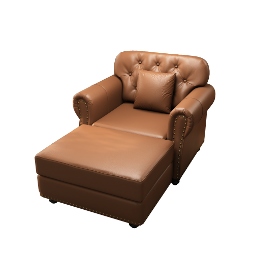 41.3 Inch Brown Mid-Century Faux-Leather Sofa Nailhead Trim Button Tufted with 1 Pillow