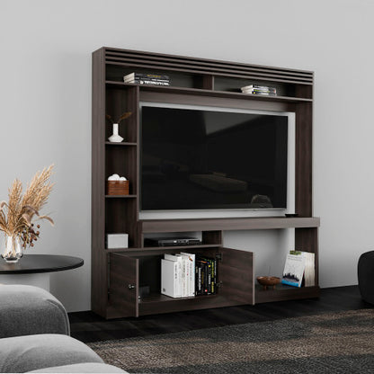 71 Inch Dark Walnut Freestanding Multi-Function Entertainment Center with 8 Storage Shelves