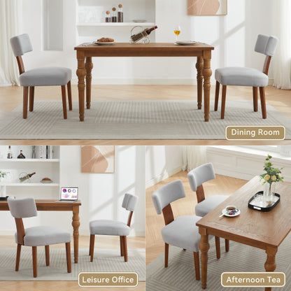 Set of 2 Gray Linen Curved Wingback Dining Chairs, Light Brown Rubber Wood Legs 250lbs Capacity