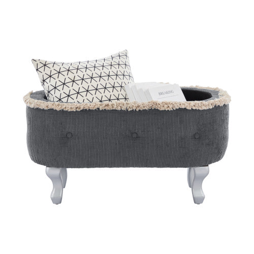 Grey Fringed Button Tufted Storage Ottoman Bench, 29.5 Inch End of Bed Shoe Stool for Bedroom Entryway