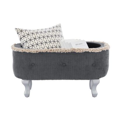 Grey Fringed Button Tufted Storage Ottoman Bench, 29.5 Inch End of Bed Shoe Stool for Bedroom Entryway