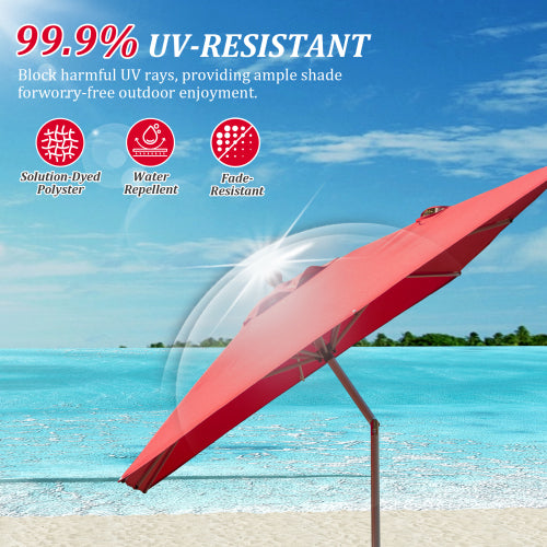 Rectangle Patio Umbrella with Crank Lift and Tilt Function, Brick Red (Base not included)