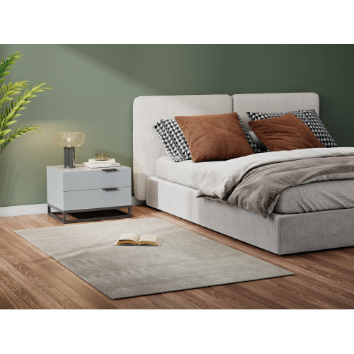 Grey White 2 Drawer Nightstand with Storage Cabinet